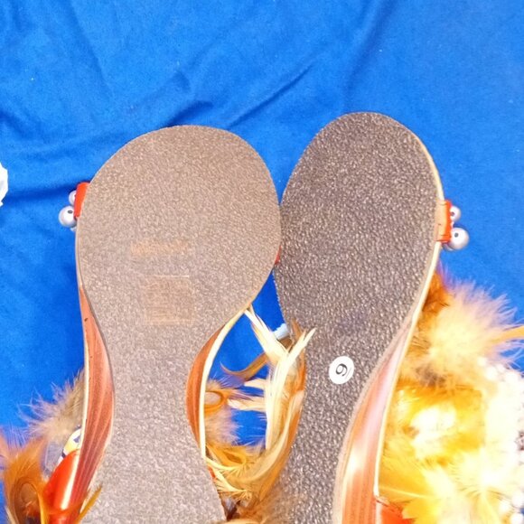 RUNWAY READY  Red Feather Rhinestone Jeweled  Sandal - Picture 4 of 4